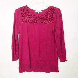 Ann Taylor Loft  Silk Blend Crochet Pullover Sweater Size Small 3/4 Sleeve